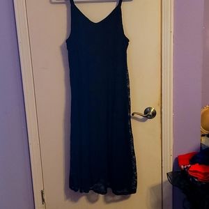 Black Midi Dress with Lace Overlay